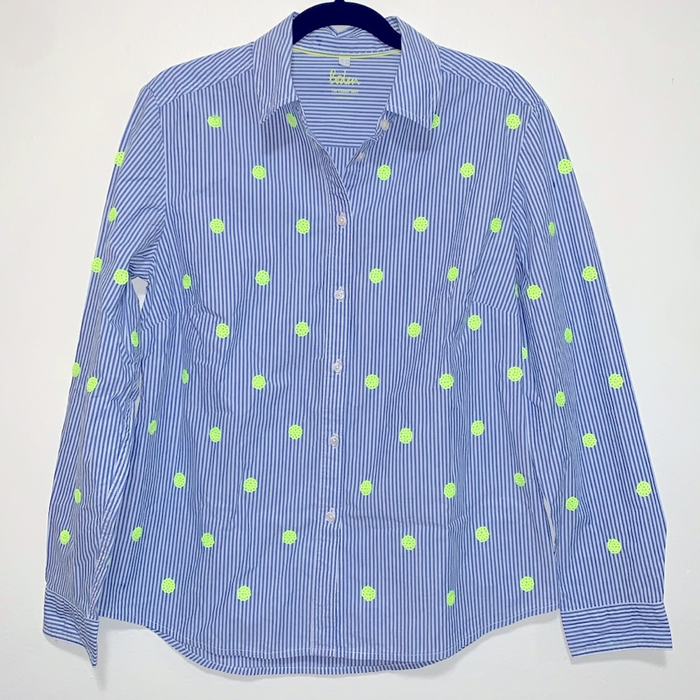 Boden The Classic shirt Button Down long sleeve woman size 6 Petite neon sequin